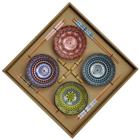 Комплект Суши DKD Home Decor Многоцветен Бамбук Mandala Каменинов Ориенталски (12 Части)