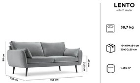 Светлорозов кадифен диван с черни крака , 158 см Lento - Kooko Home