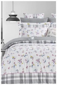 Бяло сиво двойно удължено спално бельо от памук Renforcé с включен долен чаршаф 4 части 200x220 cm – Mila Home