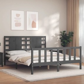 3192823 vidaXL Рамка за легло с табла сива 5FT King Size масивно дърво