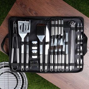 Комплект аксесоари за барбекю в калъф, 33 части, изработени от неръждаема стомана
