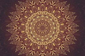Тапет – Златна Мандала на бордо фон