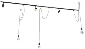 1-фазна релсова система с 3 прожектора и 3 висящи лампи черна - Cavalux Jeana