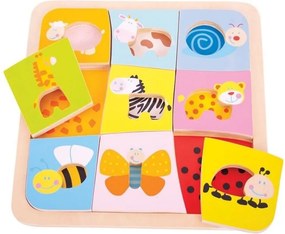 Bigjigs - Дървен пъзел с животни - Асоциации