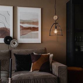 Интелигентна висяща лампа тъмно сива с дърво 34 см с Wi-Fi G95 - Arthur