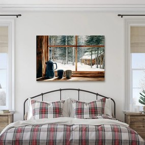 Картина на платно Коледна – Гледка от уютна горска хижа