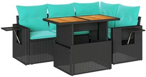 3327144 vidaXL Градински комплект с възглавници, 5 части, черен полиратан