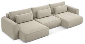 Бежов кадифен разтегателен ъглов диван с място за съхранение (U форма) Kapua – Makamii