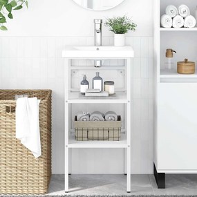 338484 vidaXL Рамка за мивка за баня, бяла, 40x38x83 см, желязо