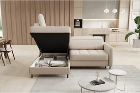 Бежов кадифен разтегателен ъглов диван с място за съхранение (ляв ъгъл L форма) Barea – ELTAP