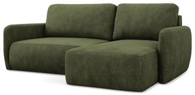 Зелен шенилов разтегателен ъглов диван с място за съхранение (десен ъгъл) Lilo – Makamii