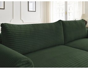 Тъмнозелен разтегателен ъглов диван от рипсено кадифе (десен ъгъл) Lucien – Bobochic Paris