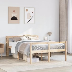 3305857 vidaXL Легло за възрастни с табла, 140x190 см, борово дърво масив