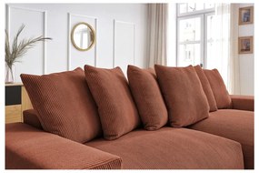 Теракотен сгъваем/с място за съхранение ъглов диван от рипсено кадифе Voltaire – Bobochic Paris