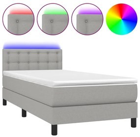 3133429 vidaXL Боксспринг легло с матрак и LED, светлосиво, 80x200 см, плат