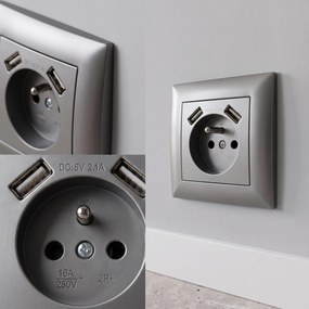 Единичен контакт със заземяване + 2x USB-A OSTE JNH003-G Grey