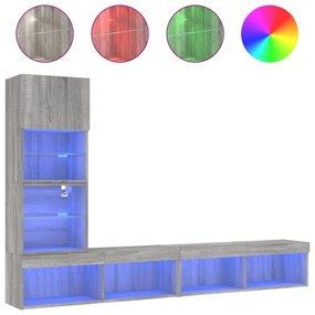 3216645 vidaXL ТВ стенни модули с LED, 4 части, сив сонома, инженерно дърво