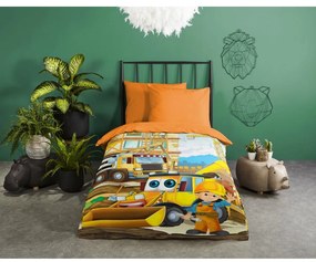 Оранжево единично памучно детско спално бельо 140x200 cm Building – Good Morning