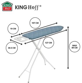 Маса за гладене Kinghoff KH 1938, 107.5x30.5 см, 4 позиции за регулиране, Поставка за ютия, Син