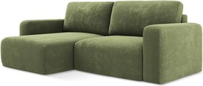 Зелен шенилов сгъваем/с място за съхранение ъглов диван (ляв ъгъл) Kona – Makamii