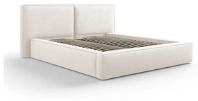 Бежово тапицирано двойно легло с място за съхранение и решетка 160x200 cm Arendal - Cosmopolitan Design