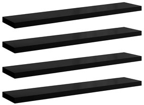 323780 vidaXL Окачени стенни рафтове, 4 бр, черен гланц, 120x23,5x3,8 см, МДФ