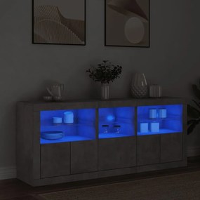 Sonata H Сайдборд с LED светлини, бетонно сив, 162x37x67 см