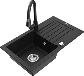Mexen Pablo кухненска мивка от гранит с 1 отделение с дренаж и кухненски смесител Elia, черен - 6510-77-670101-70