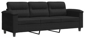 359570 vidaXL 3-местен диван, черен, 180 см, микрофибърен плат