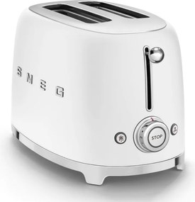 Тостер за хляб SMEG 50's Style TSF01WHMEU, 950W, 2 филии, 6 нива, Тавичка за трохи, Вграден кабел, Неръждаема стомана, Бял мат