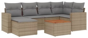 3224225 vidaXL Градински диван с възглавници, 7 части, бежов полиратан