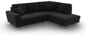 Черен кадифен разтегателен ъглов диван с място за съхранение (десен ъгъл/L форма) Kyoto – Cosmopolitan Design