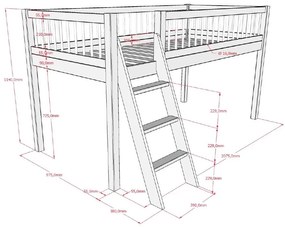 Детско повдигнато легло от масивен дъб в естествен цвят 90x200 cm Forrest – Vipack
