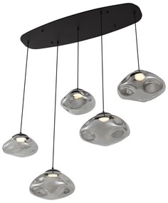 Дизайнерска висяща лампа черна с димно стъкло 5-лампи - Gus