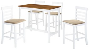 275234 vidaXL Комплект бар маса и столове, 5 части, дървен масив, кафяв и бял