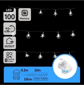 Aigostar - Външен LED гирлянд с 100 LED, 8 режима, захранване 3xAA, 10 m, IP44, студено бяло