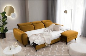 Жълт кадифен разтегателен ъглов диван с място за съхранение (десен ъгъл) Foble – ELTAP