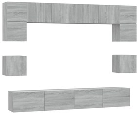3114420 vidaXL Комплект ТВ шкафове от 8 части, сив сонома, инженерно дърво