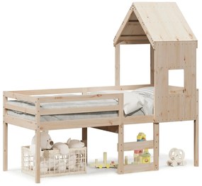 3282013 vidaXL Високо легло с покрив, 90x200 см, борово дърво масив