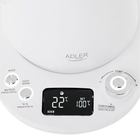 Електрическа кана Adler AD 1349W, 1100W, 1 л, 40-100 C, Поддържане на топлината, LED дисплей, Бял