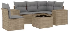 3254916 vidaXL Градински диван с възглавници, 6 части, бежов полиратан