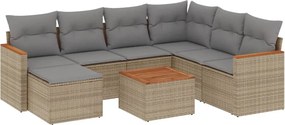 3258615 vidaXL Градински диван с възглавници, 8 части, бежов полиратан