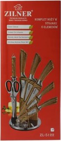 Комплект ножове с поставка ZILNER ZL 5122, 8 части, Точило, Ножици, Неръждаема стомана, Дървена дръжка