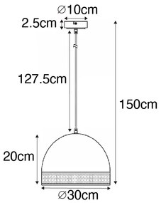 Ориенталска висяща лампа черна с ратан 30 см - Magna Rotan