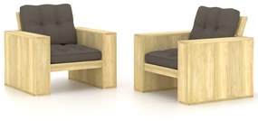 3065797 vidaXL Градински столове, 2 бр, възглавници таупе, импрегниран бор