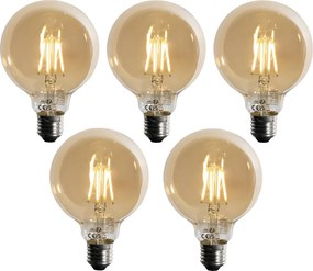 Комплект от 5 E27 3-степенна димируема LED крушка Златиста G95 4W 450 lm 2700K