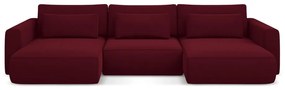 Бордо кадифен разтегателен ъглов диван с място за съхранение (U форма) Kapua – Makamii