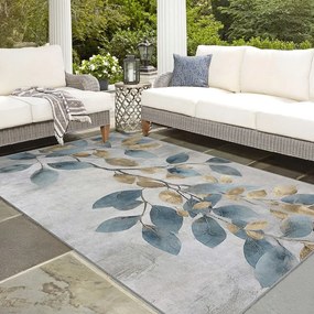 Светлосиньо-златист килим подходящ за пране 120x180 cm Golden Leaves – Mila Home