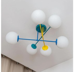 Плафон MOON 6xE27/15W/230V тюркоаз/жълто/синьо