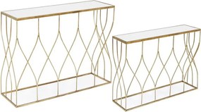 Конзолни маси в комплект 2 бр. със стъклен плот в златист цвят 33x104 cm Elenor – Bizzotto